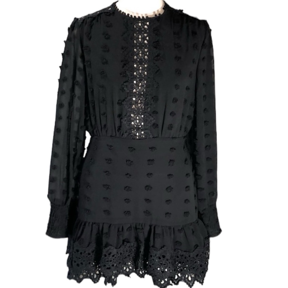Donnee Par Dieu Swiss dot long sleeve lace dress